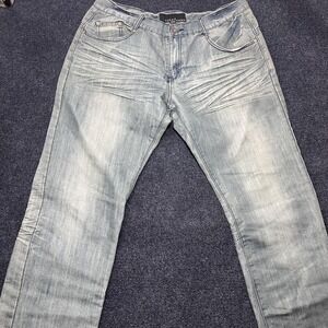 Y2K F.U.S.A.I. Regular Fit Jeans Mens 36x30 Light Wash Blue Straight Distressed